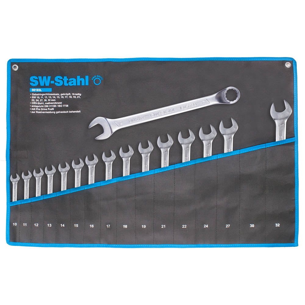 SW-Stahl Gabelringschlüsselsatz gekröpft 16-teilig (10 bis 32 mm)