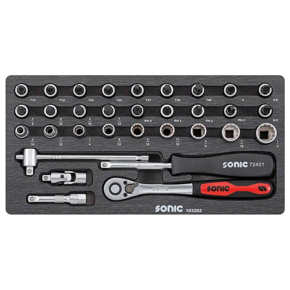 Sonic BMCS Blasformkoffer mit 1/4 Nuss- und Bit-Satz (SAE), 32-teilig