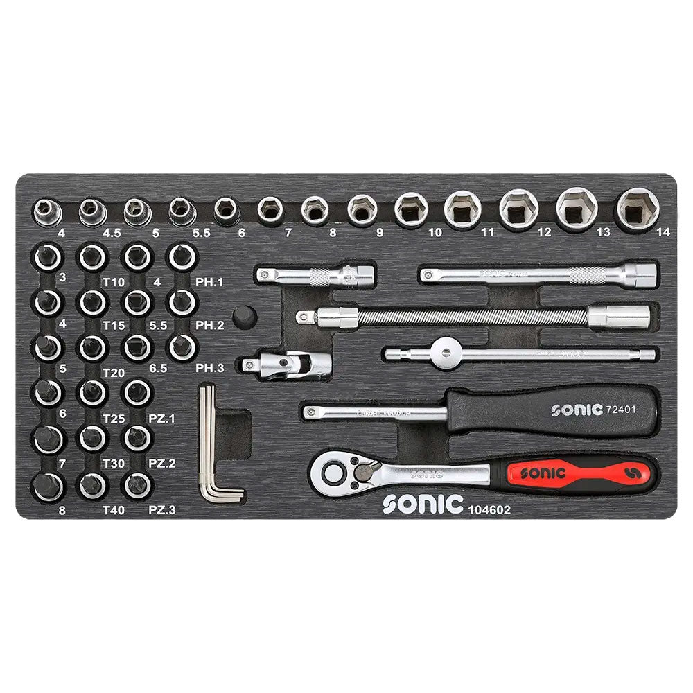 Sonic BMCS Blasformkoffer mit 1/4 Nuss- und Bit-Satz, 46-teilig
