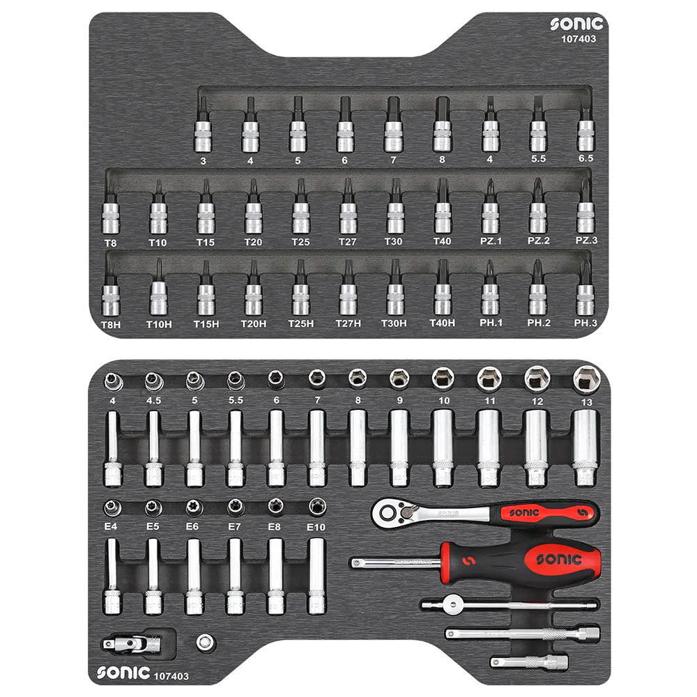 Sonic BMCS Blasformkoffer mit 1/4 Nuss- und Bit-Satz, 74-teilig