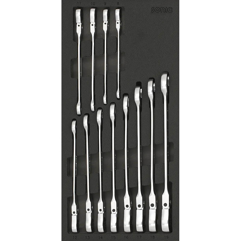 Sonic Schaumeinlage 1/3 SFS Ring-Ratschen-Satz, Knickkopf, 12-kant, 12 teilig