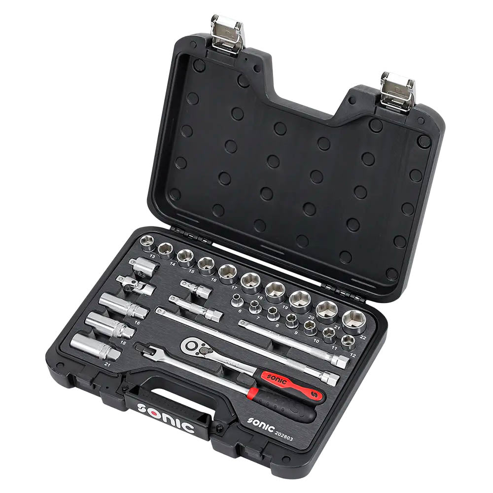 Sonic BMCS Blasformkoffer mit 3/8 Nuss-Satz mit Ratsche, 28-teilig