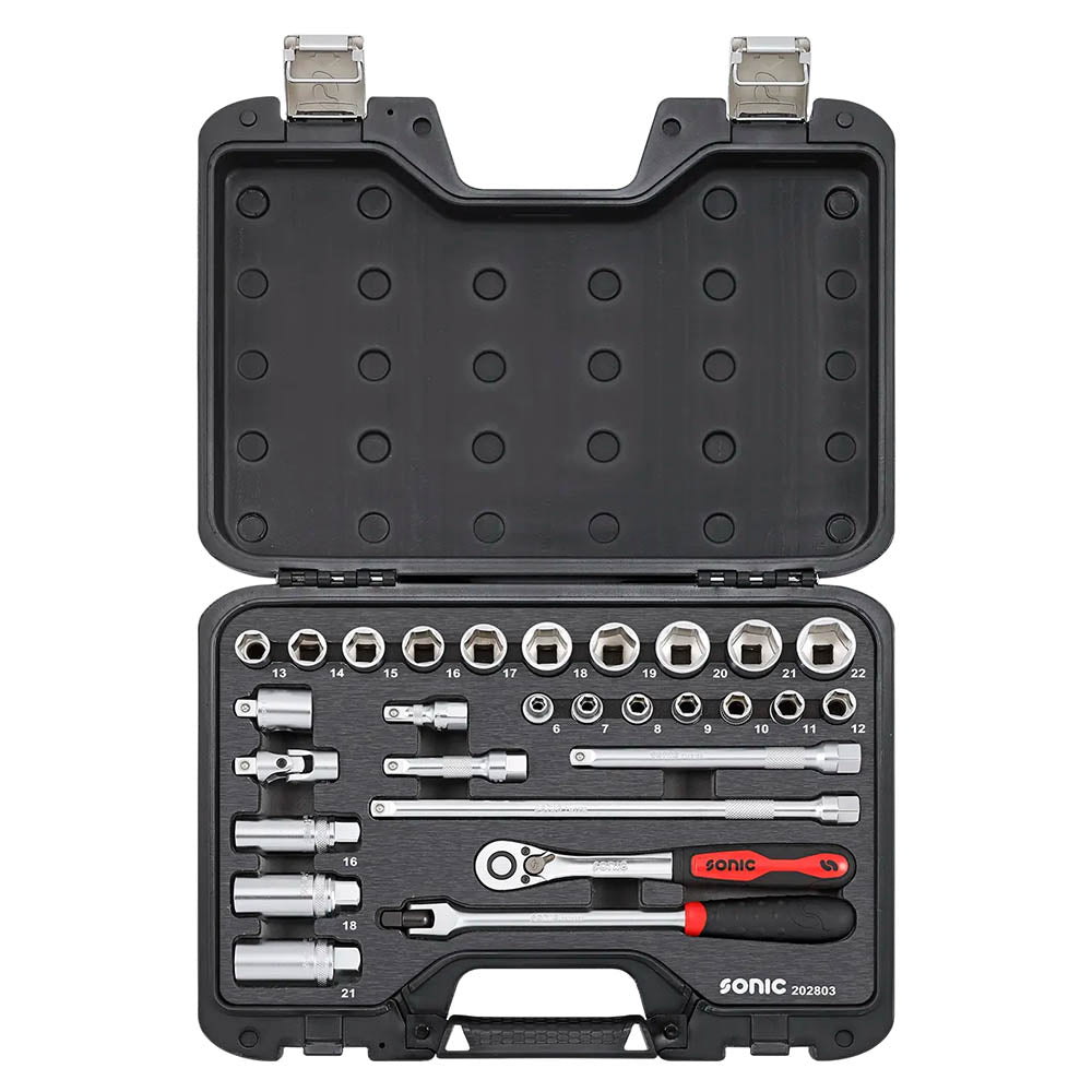 Sonic BMCS Blasformkoffer mit 3/8 Nuss-Satz mit Ratsche, 28-teilig