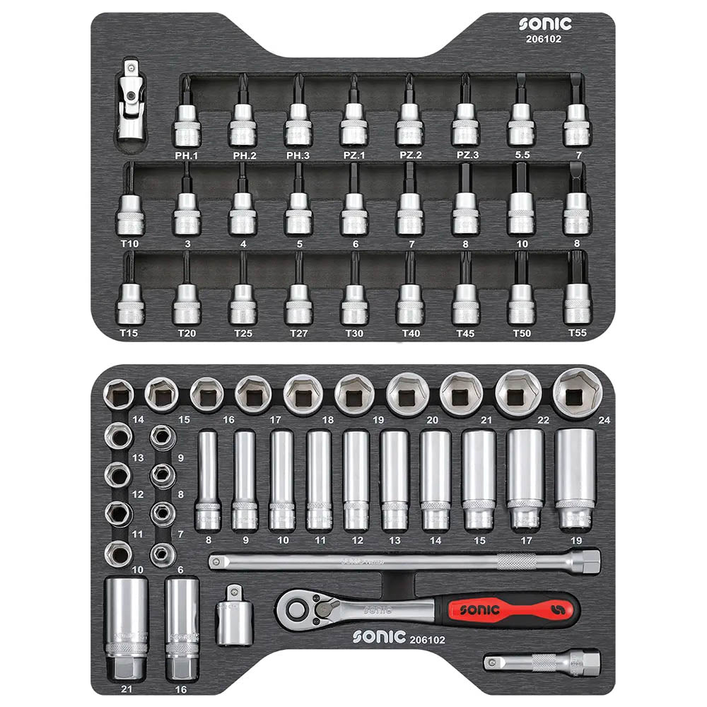 Sonic BMCS Blasformkoffer mit 3/8 Ratschen-Satz, 61-teilig