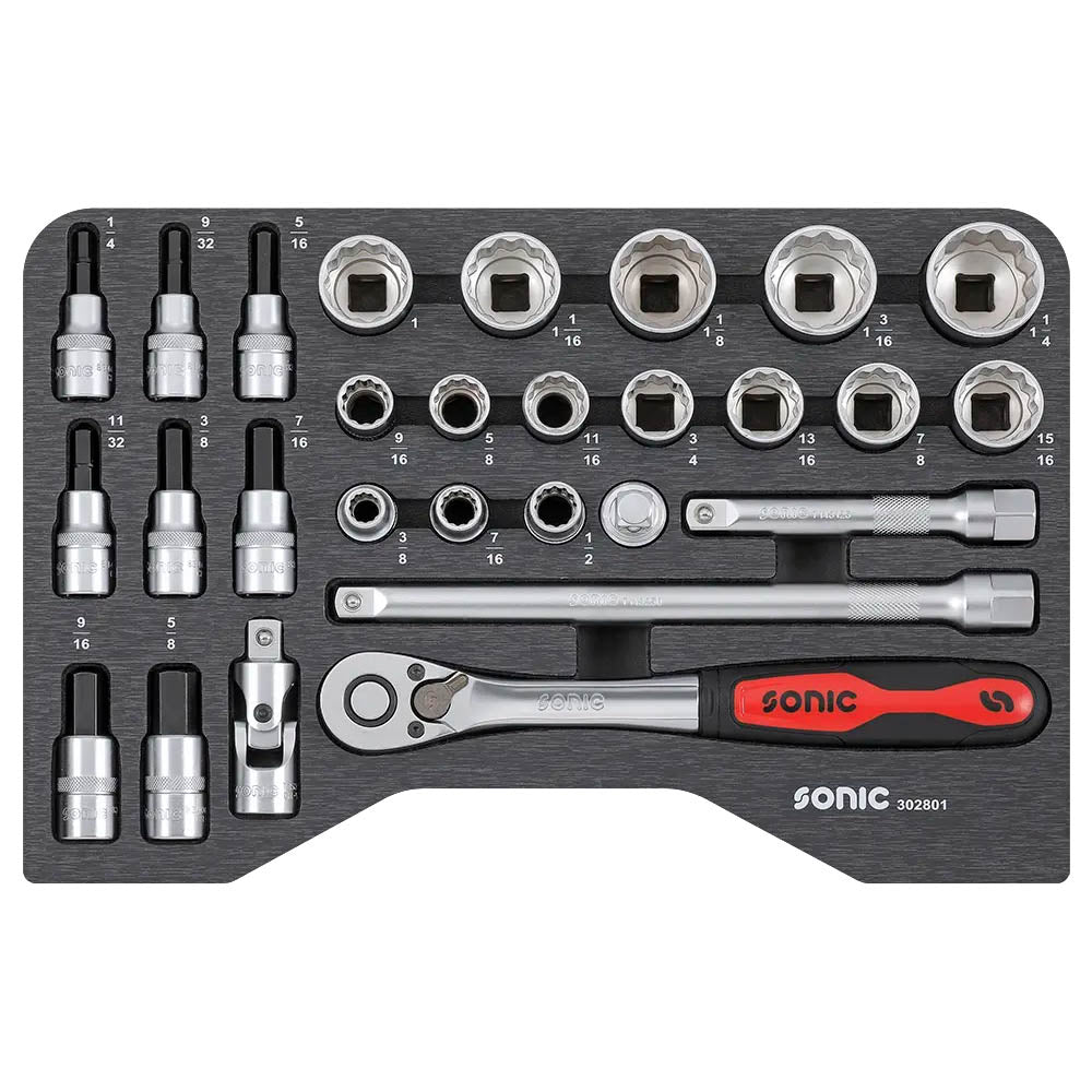 Sonic BMCS Blasformkoffer mit 1/2 Nuss-Satz mit Ratsche (SAE), 28-teilig