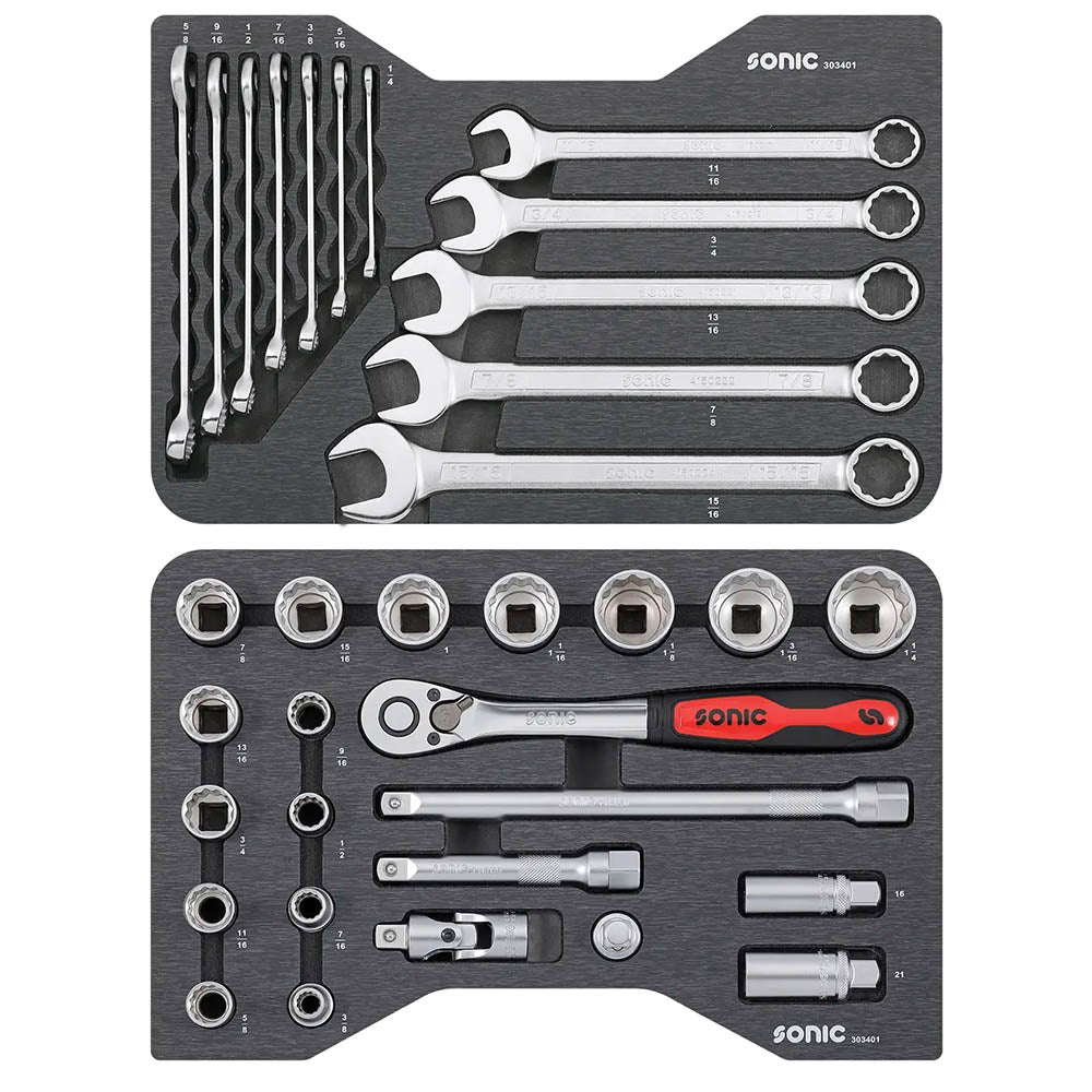 Sonic BMCS Blasformkoffer mit 1/2 Nuss- und Schlüssel-Satz (SAE), 34-teilig