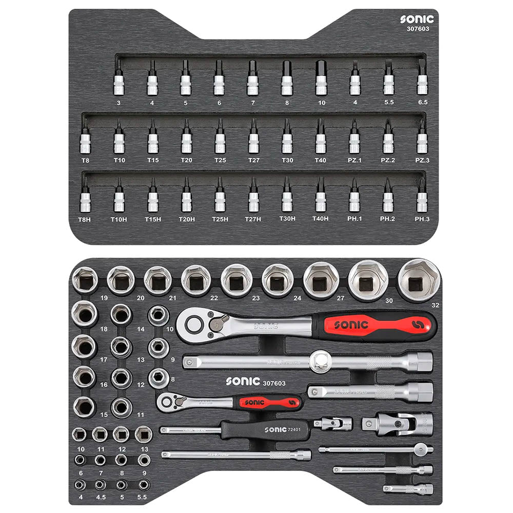 Sonic BMCS Blasformkoffer mit 1/4 & 1/2 Nuss-Satz mit Ratsche, 76-teilig