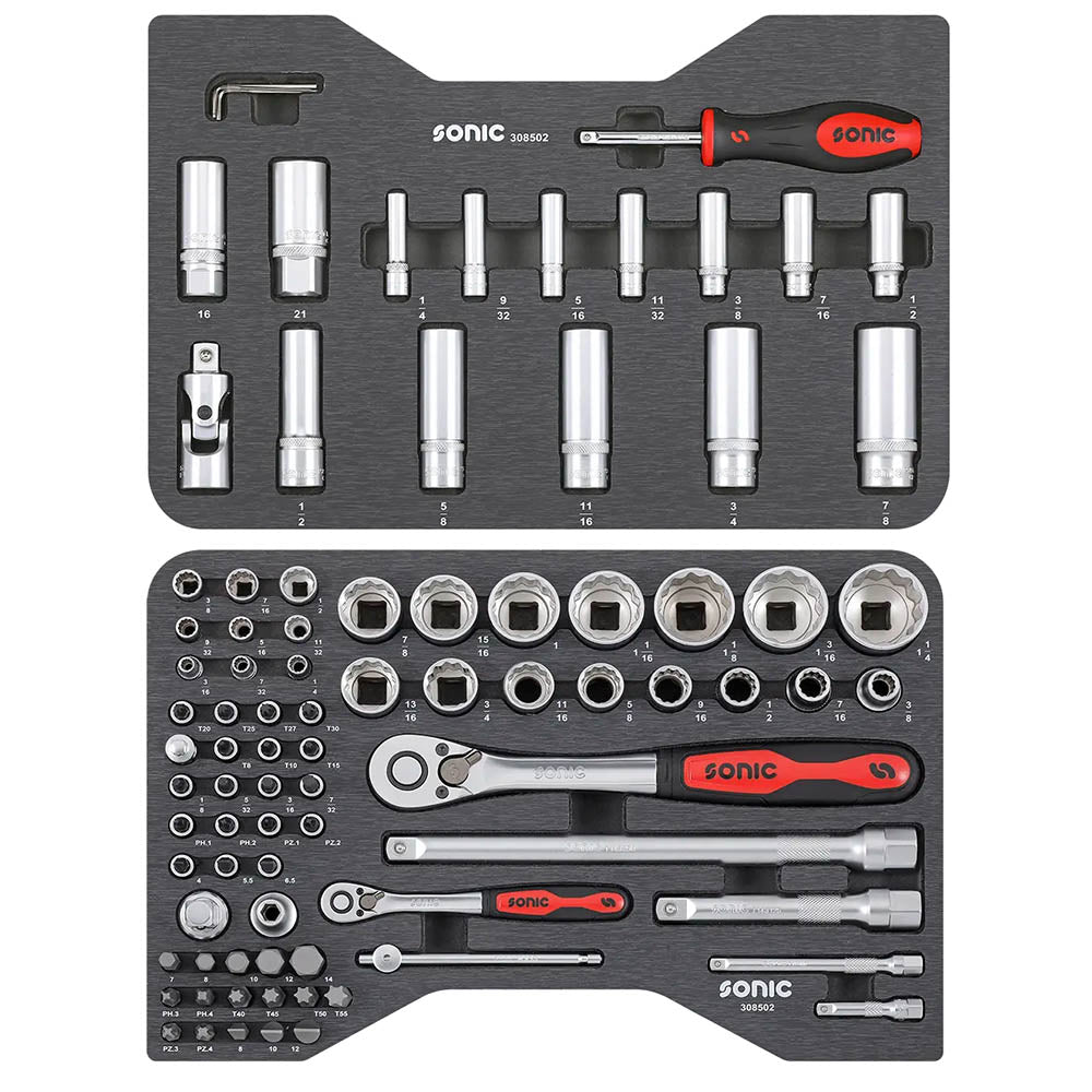 Sonic BMCS Blasformkoffer mit 1/4 1/2 Nuss- und Bit-Satz (SAE), 85-teilig