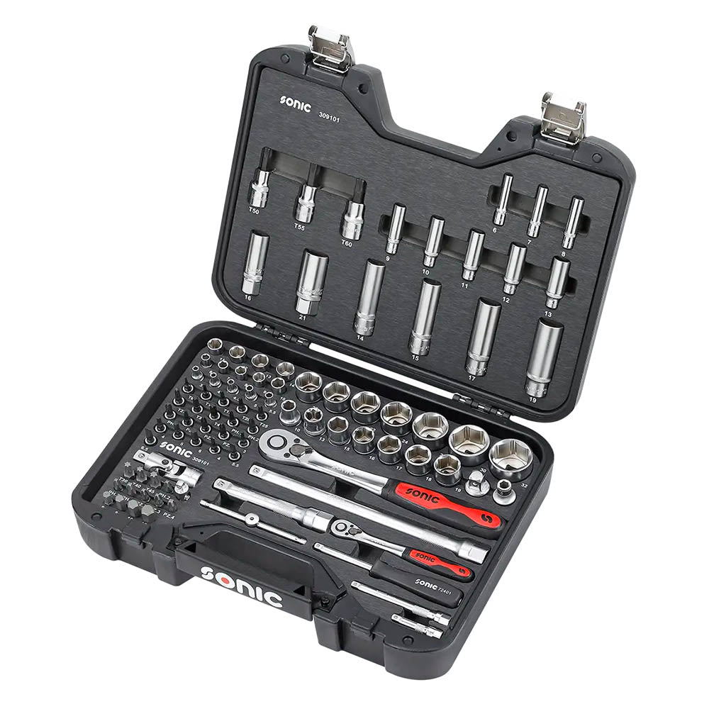 Sonic BMCS Blasformkoffer mit 1/4 & 1/2 Nuss- und Bit-Satz mit Ratsche, 91-teilig