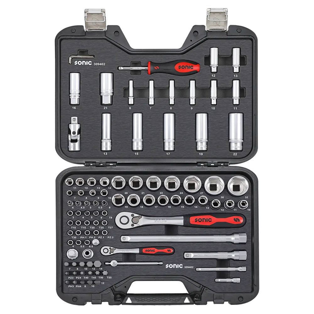 Sonic BMCS Blasformkoffer mit 1/4 1/2 Nuss- und Bit-Satz mit Ratsche, 94-teilig