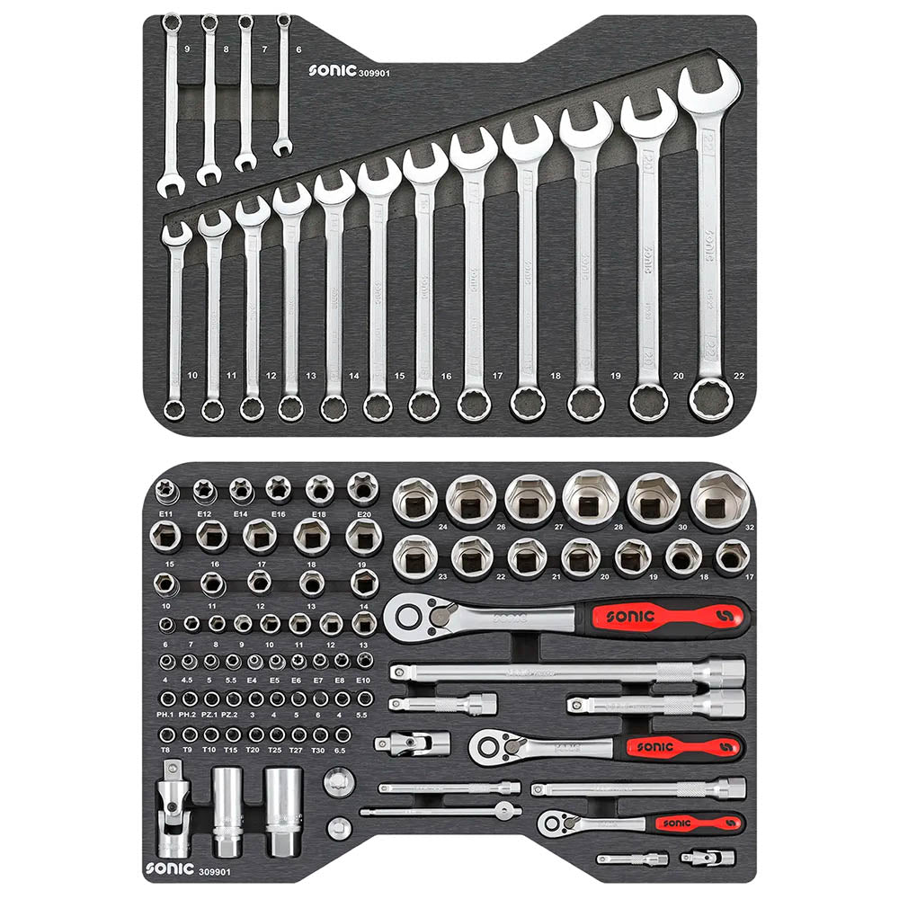 Sonic BMCS Blasformkoffer mit 1/4 3/8" & 1/2 Nuss- und Bit-Satz, 99-teilig