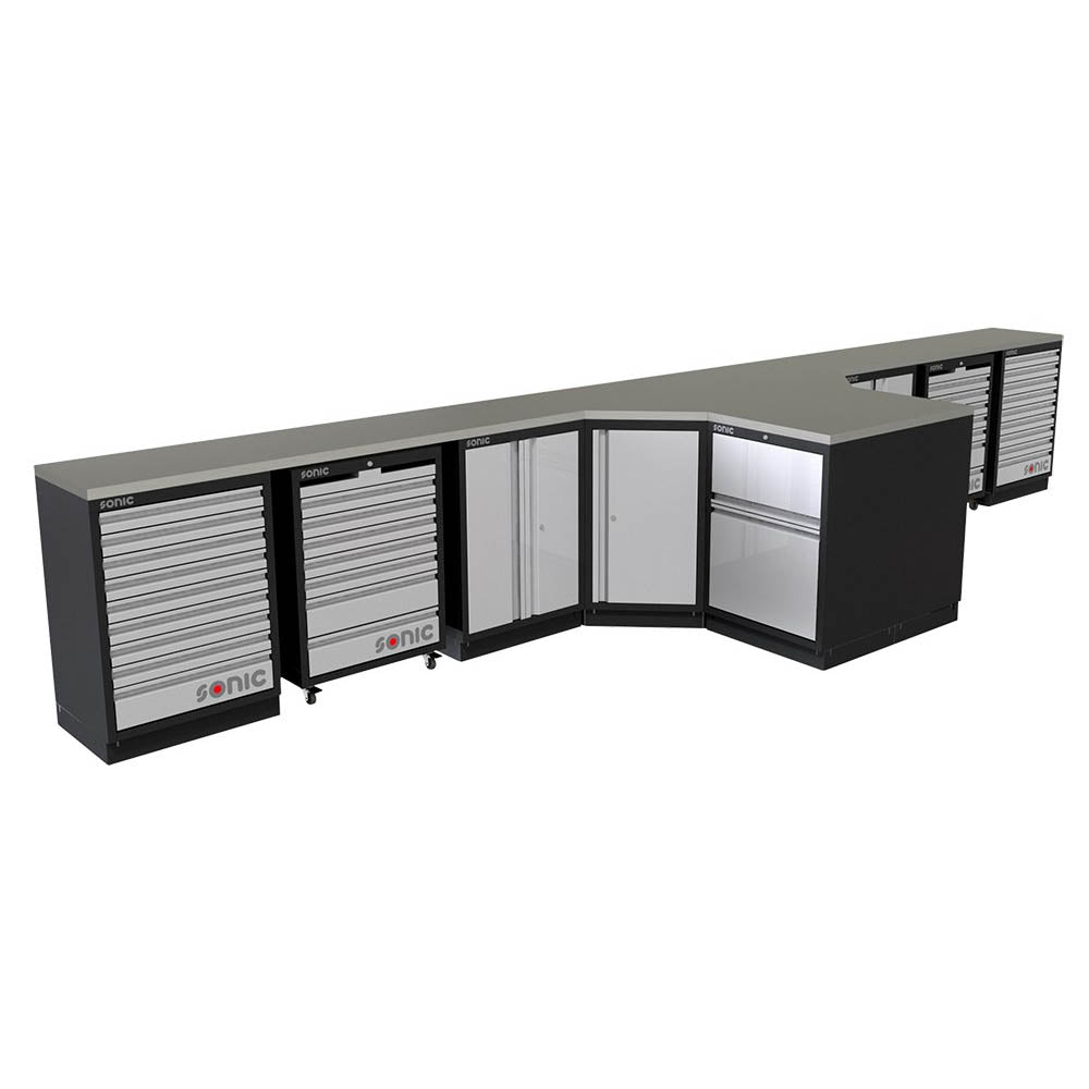 Sonic MSS 6140mm Schrankwand mit Holz-Arbeitsplatte