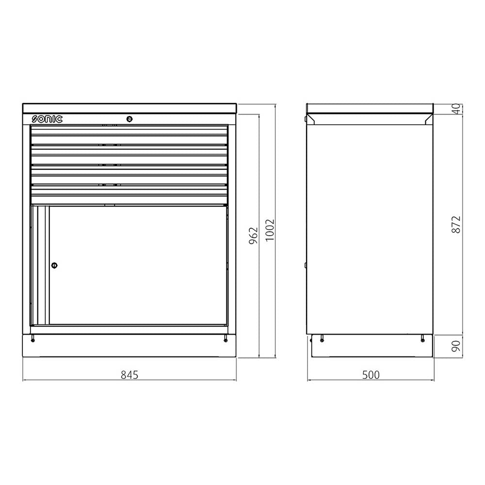 Sonic MSS 845mm Schrank 4 Schubladen und Türe ohne Arbeitsplatte
