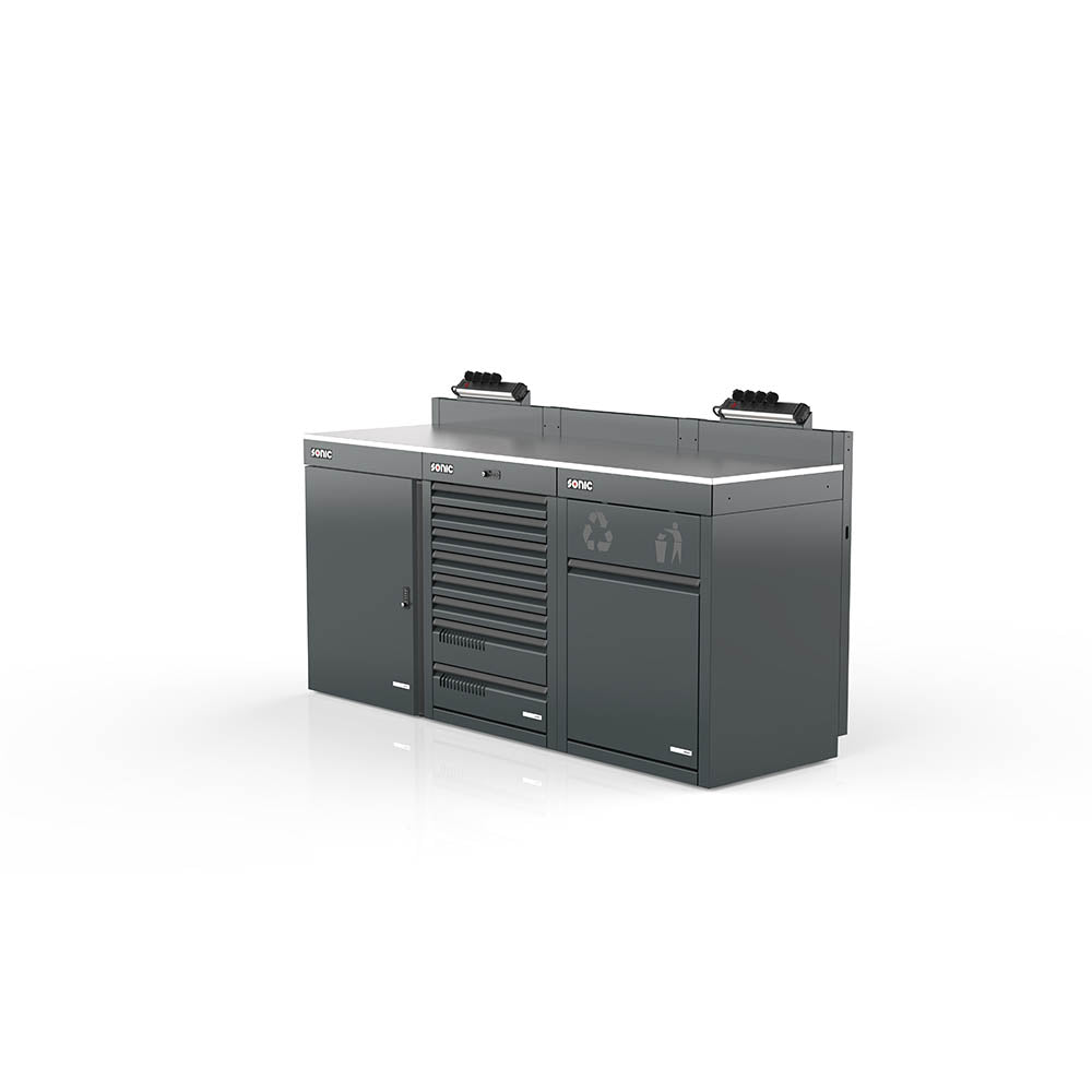 Sonic MSS+ Schrankwand halb hoch, Edelstahlarbeitsplatte