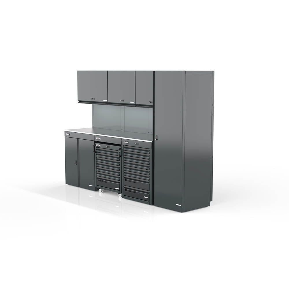 Sonic MSS+ Schrankwand hoch, Edelstahlarbeitsplatte