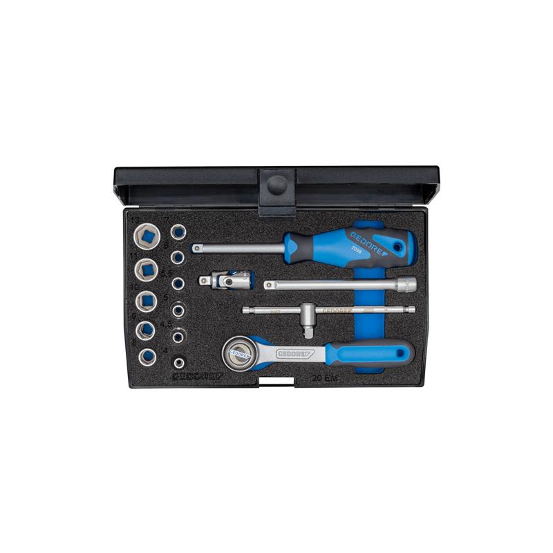 GEDORE Steckschlüssel-Satz 1/4 Zoll, 16-teilig, Sechskant, 4 bis 13 Millimeter - 20 EMU-3