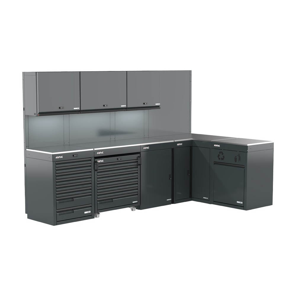 Sonic MSS+ Schrankwand hoch, Edelstahlarbeitsplatte