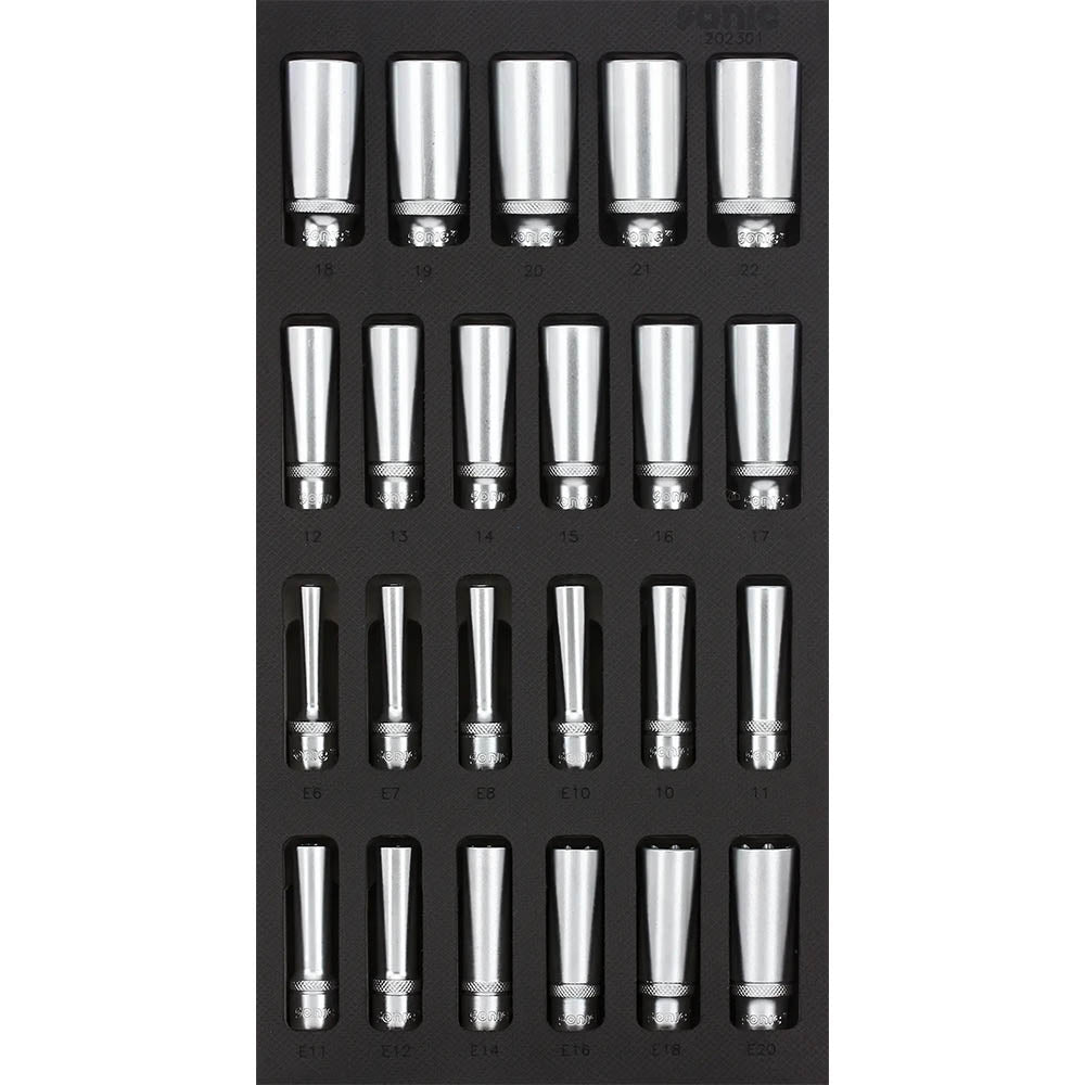 Sonic Schaumeinlage 1/3 SFS 3/8" Nuss-Satz lang 23-teilig
