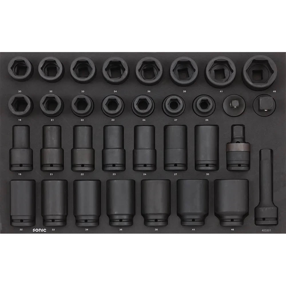 Sonic Schaumeinlage (SFS) 3/4 Schlagschraub-Nuss-Satz, 6-kant 33-teilig