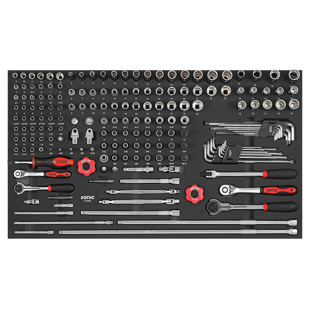 Sonic Schaumeinlage SFS 1/4" & 3/8" Nuss- und Bit-Satz mit Ratschen 185-teilig