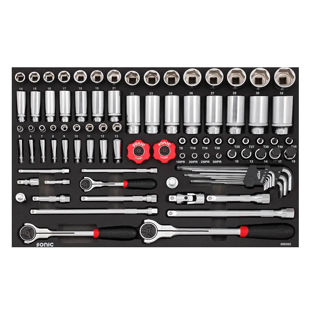 Sonic Schaumeinlage (SFS) 1/4, 3/8 & 1/2 Satz mit Ratschen 93-teilig