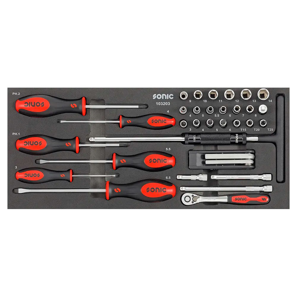 Sonic Aufsatzbox gefüllt für Motorrad, 89-teilig (566 x 243 x 243 mm)