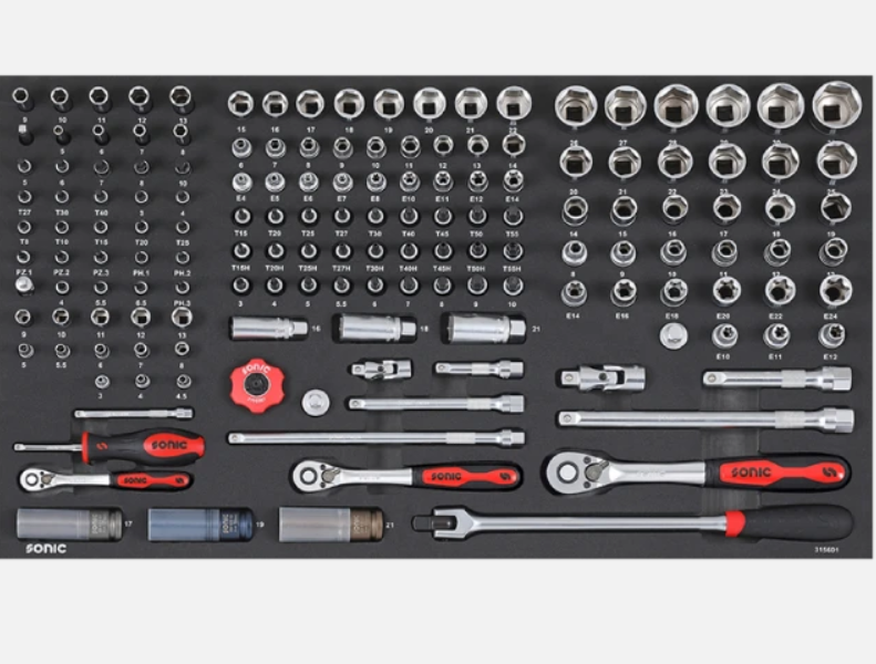 Sonic Werkstattwagen S12 gefüllt 263 teilig – dunkelgrau