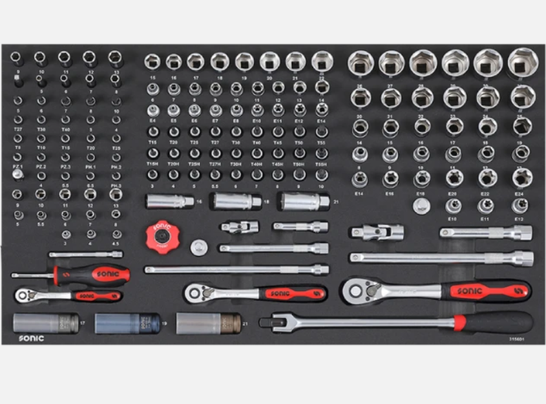 Sonic Werkstattwagen S11 gefüllt 345 teilig – schwarz