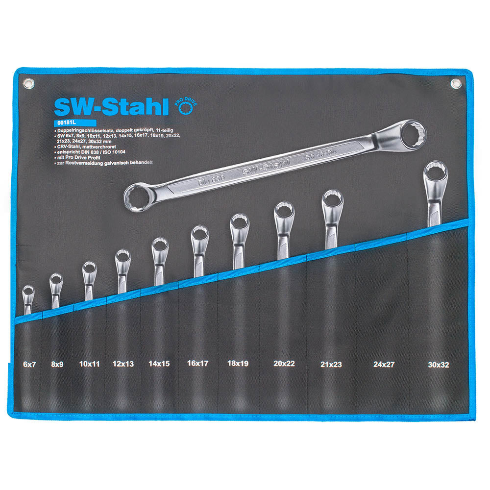 SW-Stahl Doppelringschlüsselsatz gekröpft 11-teilig (6 bis 32 mm)