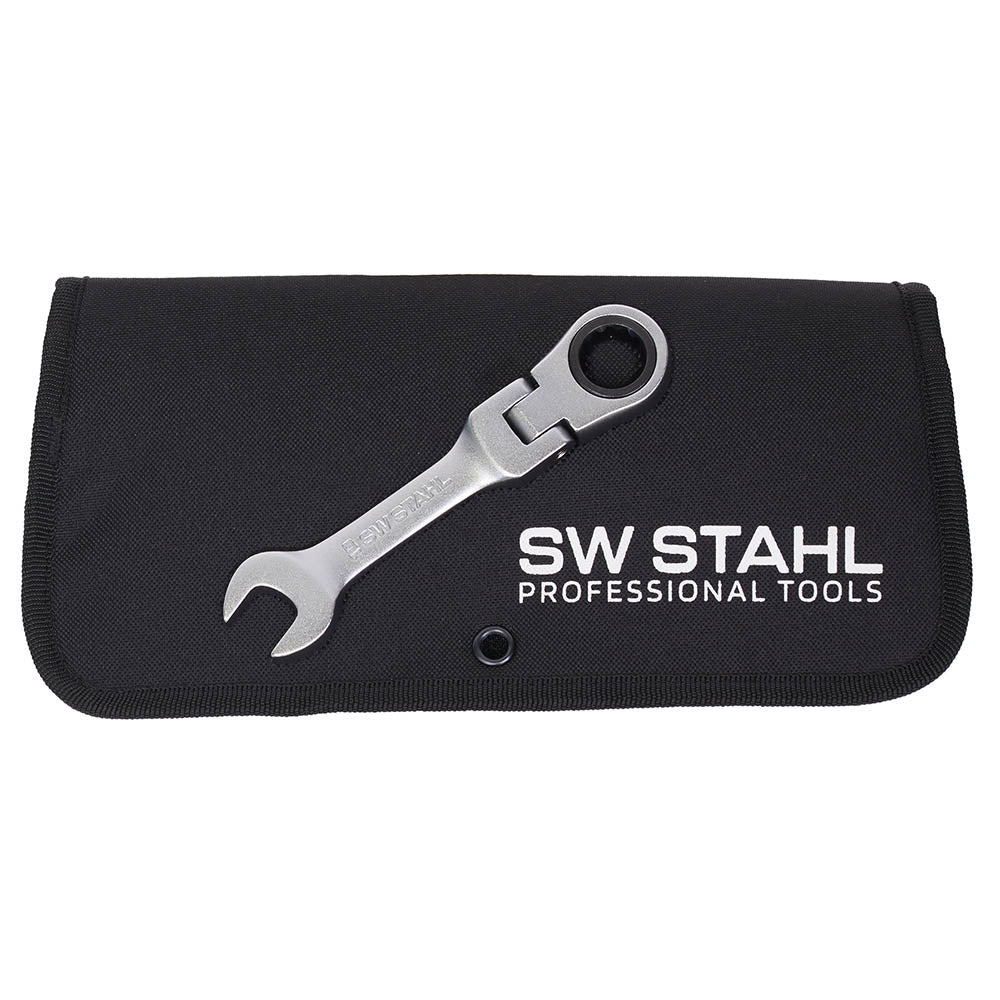 SW-Stahl Gabelringratschenschlüsselsatz mit Gelenk kurz 12-teilig (8 bis 19 mm)