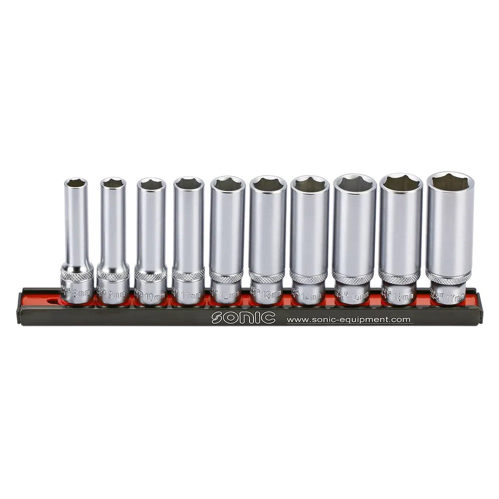 Sonic Stecknusssatz 3/8" lang 6-kant auf Steckleiste 10-teilig - 201008