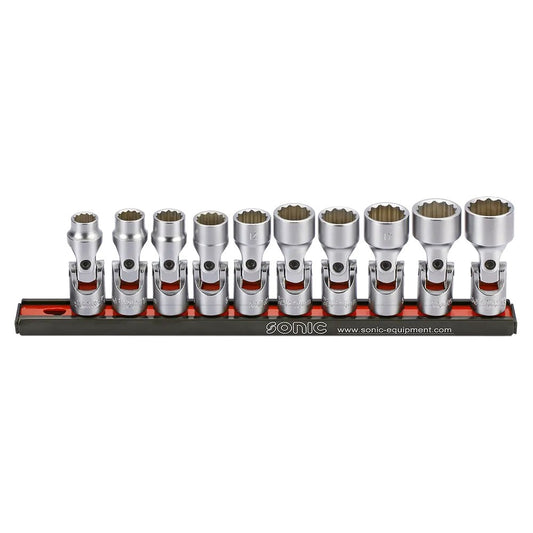 Sonic Kardan-Stecknusssatz 3/8" 12-kant auf Steckleiste 10-teilig - 201014