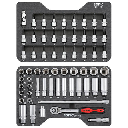 Sonic BMCS Blasformkoffer mit 3/8 Ratschen-Satz, 61-teilig