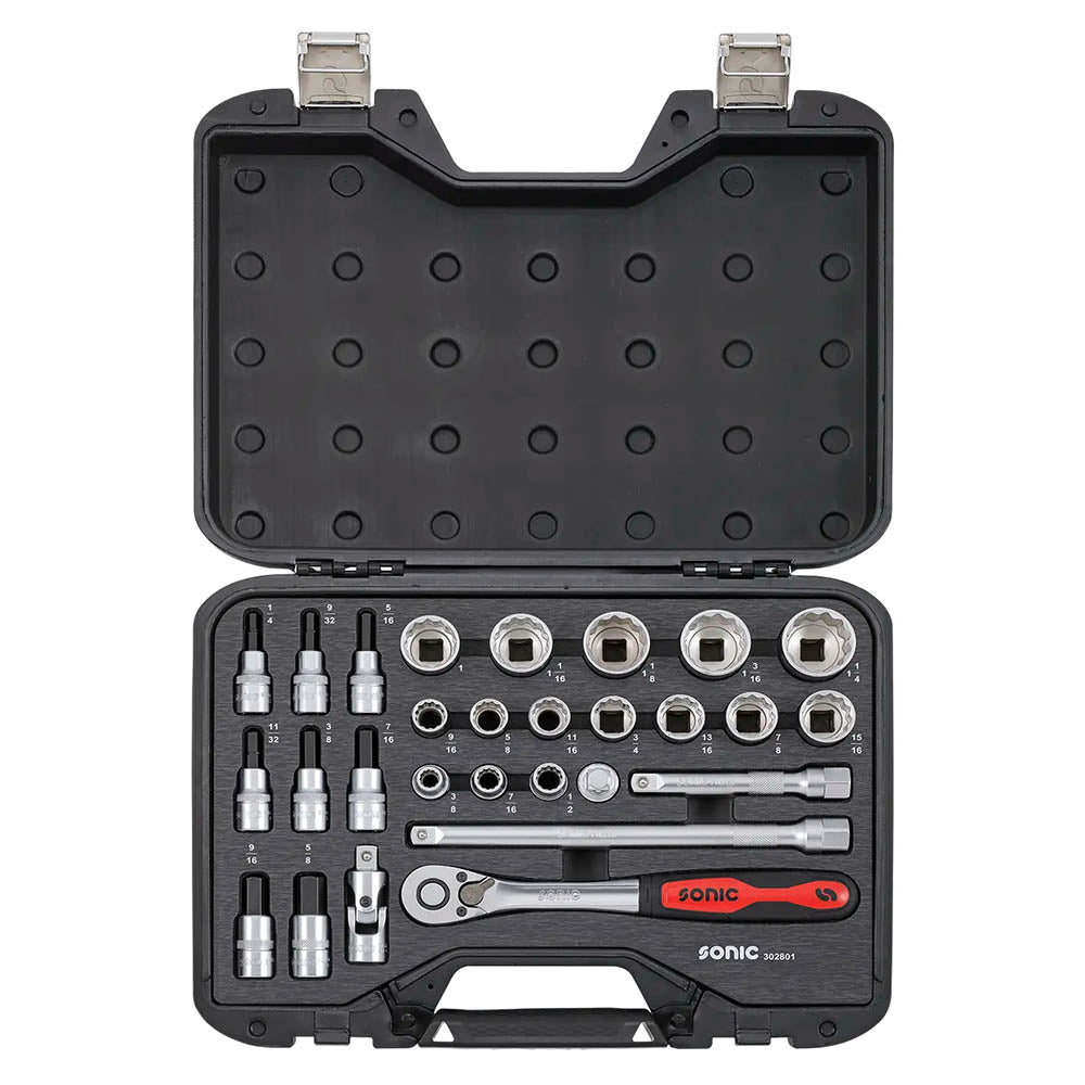Sonic BMCS Blasformkoffer mit 1/2 Nuss-Satz mit Ratsche (SAE), 28-teilig
