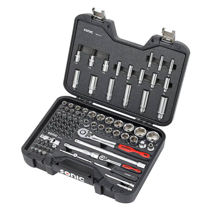 Sonic BMCS Blasformkoffer mit 1/4 & 1/2 Nuss- und Bit-Satz mit Ratsche, 91-teilig