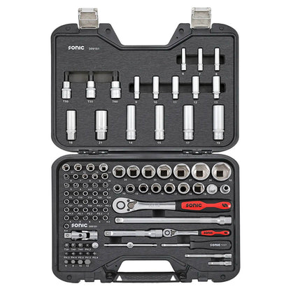 Sonic BMCS Blasformkoffer mit 1/4 & 1/2 Nuss- und Bit-Satz mit Ratsche, 91-teilig