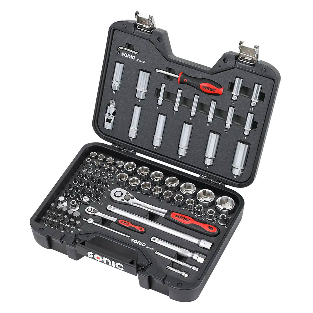 Sonic BMCS Blasformkoffer mit 1/4 1/2 Nuss- und Bit-Satz mit Ratsche, 94-teilig