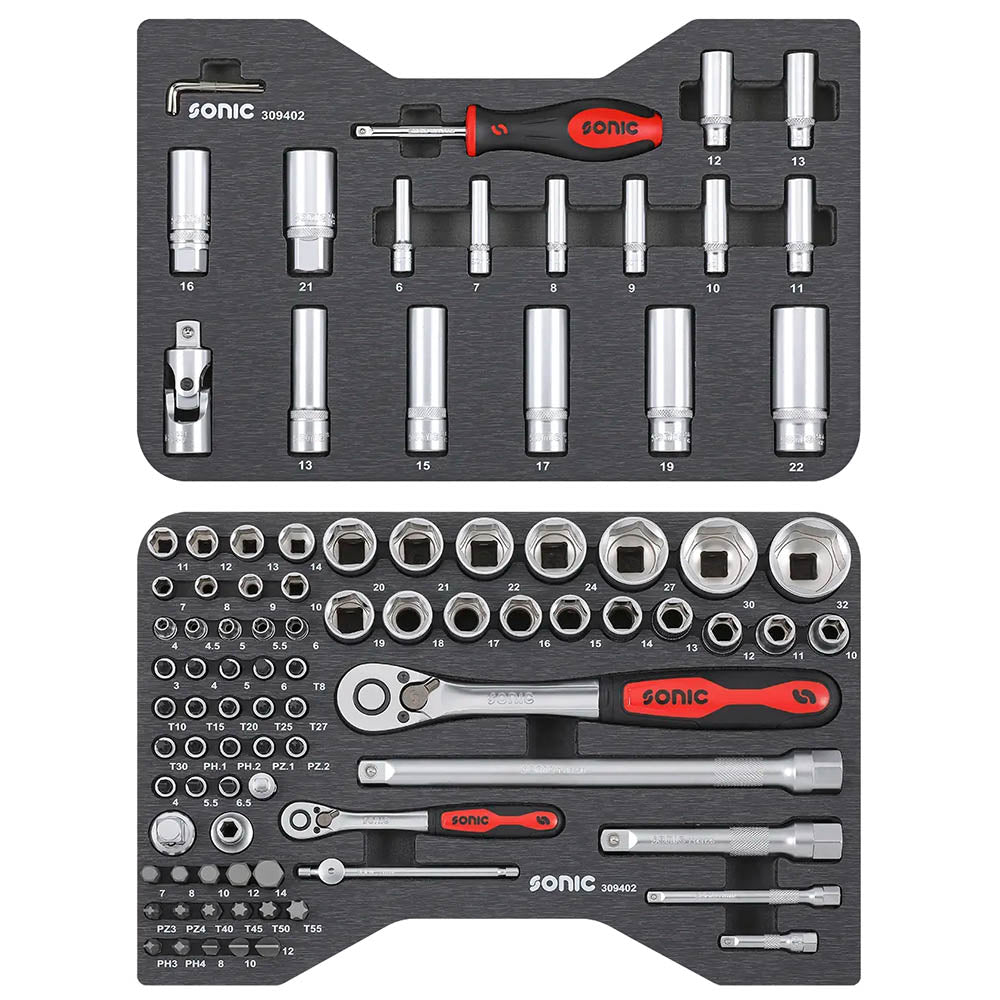 Sonic BMCS Blasformkoffer mit 1/4 1/2 Nuss- und Bit-Satz mit Ratsche, 94-teilig