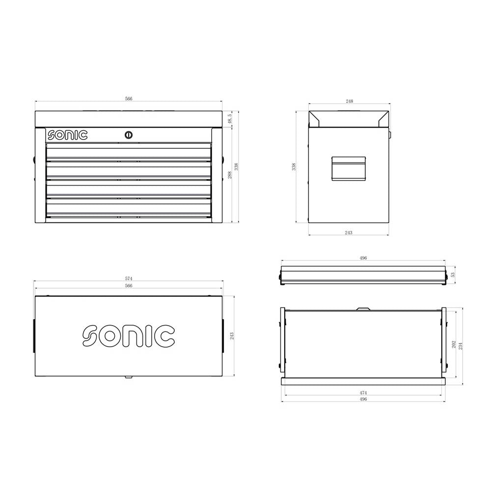 Sonic Aufsatzbox leer mit Deckel (566 x 243 x 338 mm)