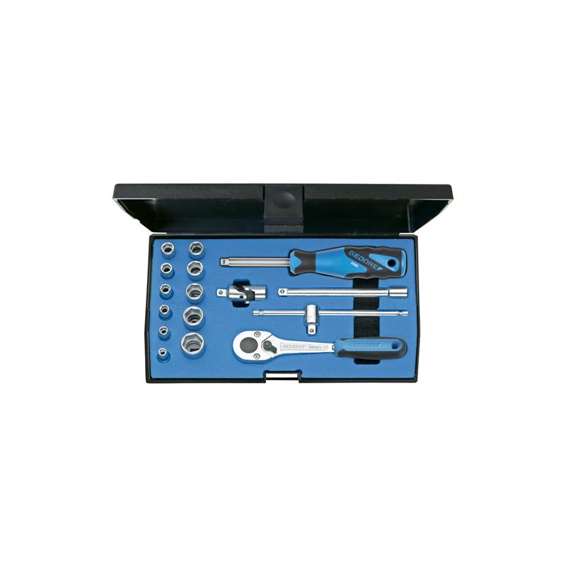 GEDORE Steckschlüssel Set 1/4 Zoll 16-teilig Sechskant 4-13 Millimeter - 20 EMU-10
