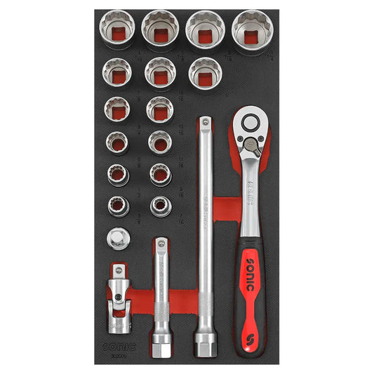 Sonic Schaumeinlage 1/3 SFS 1/2" Ratschensatz 20-teilig (SAE)