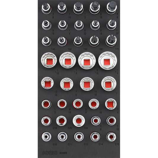 Sonic Schaumeinlage 1/3 SFS 1/2" Innensechskant, TX und Nuss-Satz 38-teilig (SAE)
