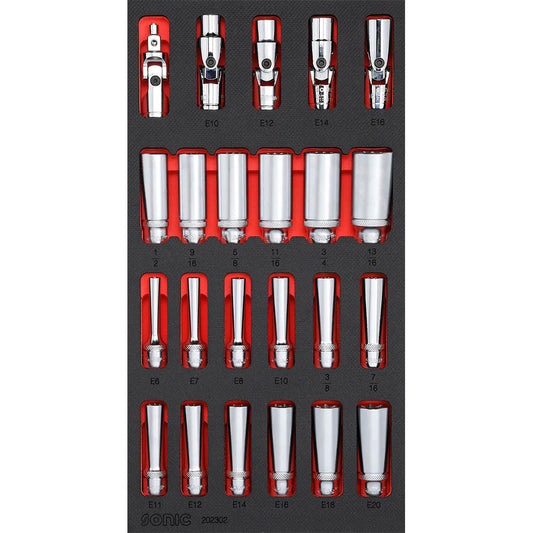 Sonic Schaumeinlage 1/3 SFS 3/8" Nuss-Satz lang 23-teilig (SAE)