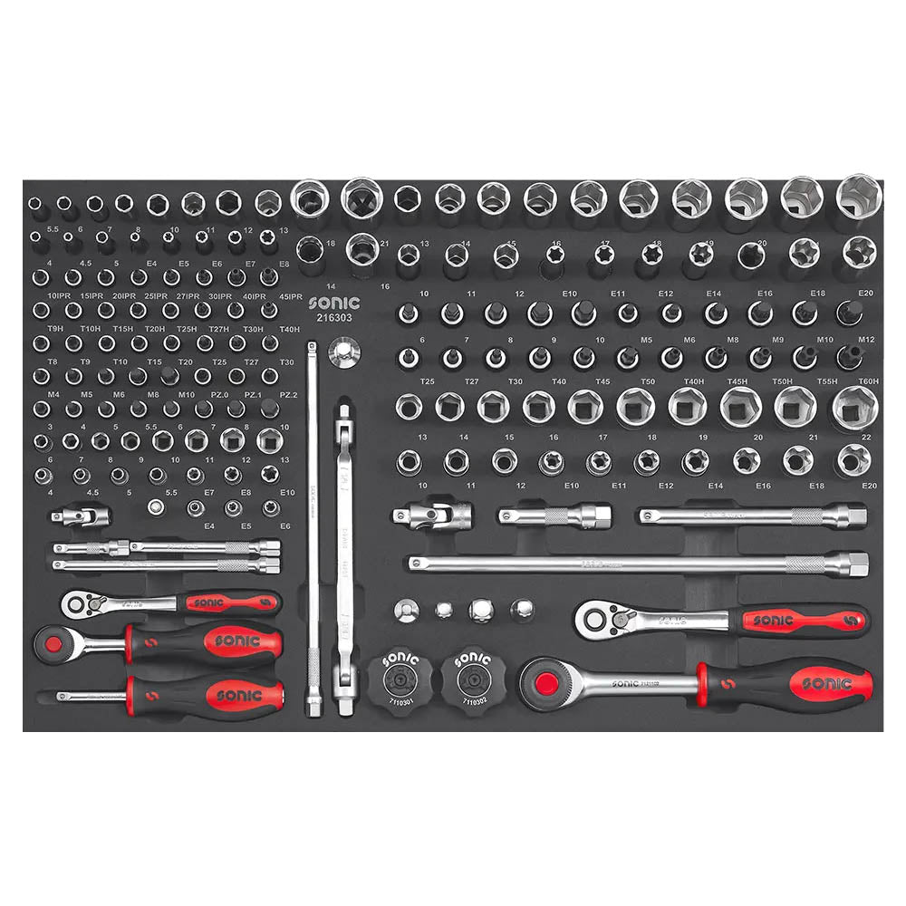 Sonic Schaumeinlage Kombinations-Set 1/4'' & 3/8'', 163-teilig (SFS)