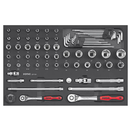 Sonic Schaumeinlage Nuss- und Bit-Satz 3/8'' & 1/2'', 71-teilig (SFS)