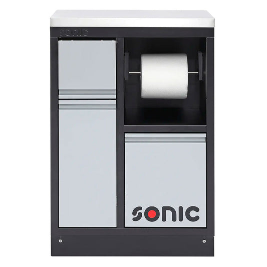 Sonic MSS 674mm Abfall Schrank und integrierter Papierrollenhalter (Holz-Arbeitsplatte)