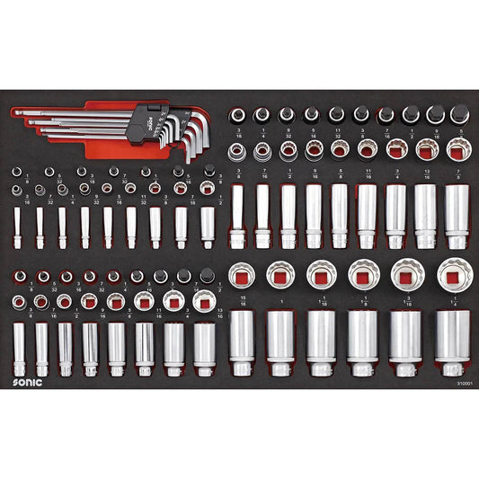 Sonic Schaumeinlage (SFS) 1/4'', 3/8'' & 1/2'' Nuss- und Bit-Satz, SAE 100-teilig