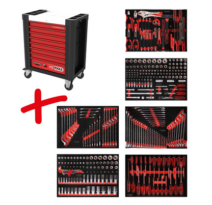 KS Tools Performanceplus Werkstattwagen-Satz P10 mit 366 Werkzeugen für 6 Schubladen