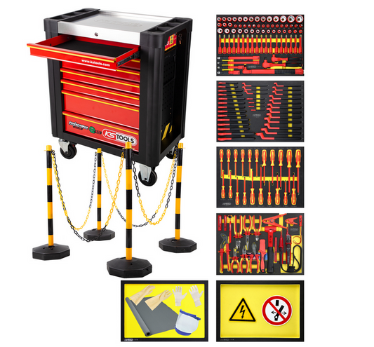 KS Tools PERFORMANCEplus Werkstattwagen e10 mit 164 isolierten Werkzeugen für Hybrid- und Elektrofahrzeuge