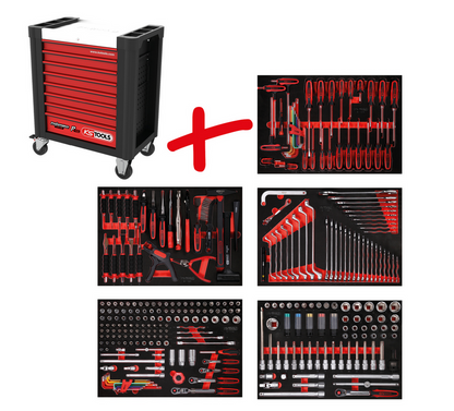 KS Tools Performanceplus Werkstattwagen-Satz P10 mit 299 Werkzeugen für 5 Schubladen